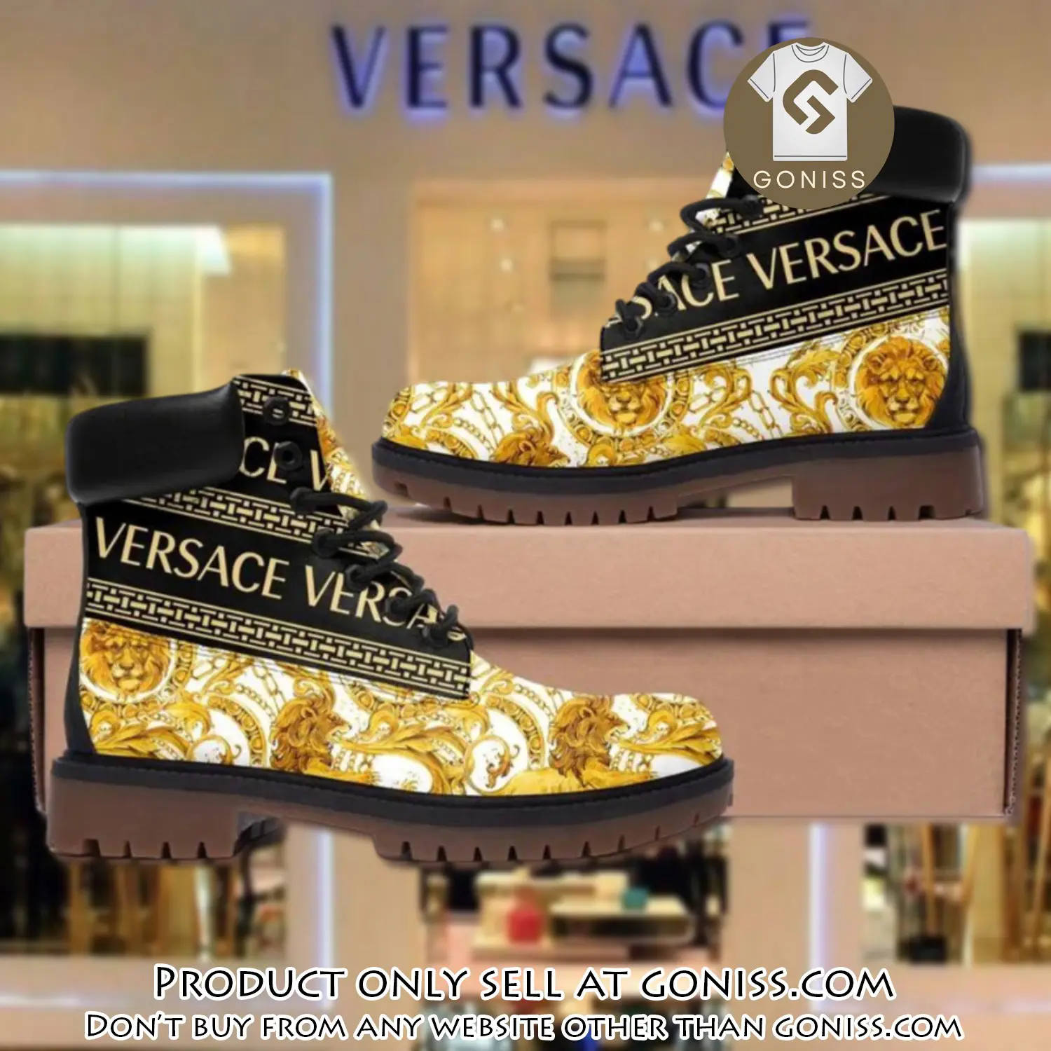 Gianni versace lion gold pattern luxury brand boots premium gifts for men women gn5541220